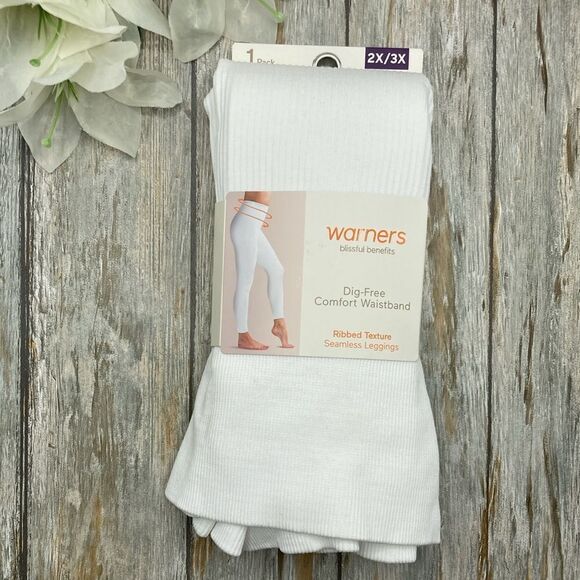 White Seamless Ribbed Leggings, 1-Pack Size 2X/3X - Picture 1 of 12